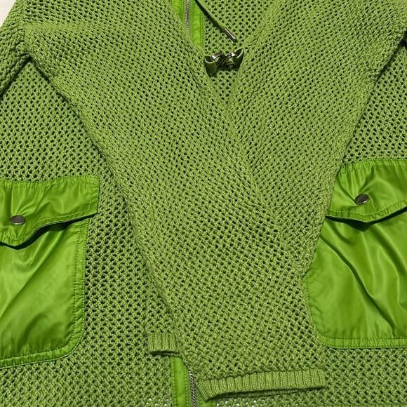 Vintage Neon Green Zenergy by Chico's Linen/Cotton Crocheted Hooded Jacket - Picture 4 of 10